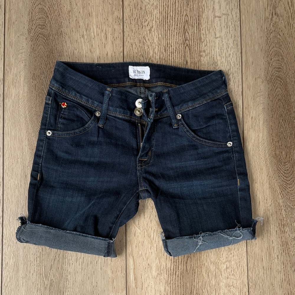 Hudson Jeans Dark Blue Denim Cuffed Jean Shorts